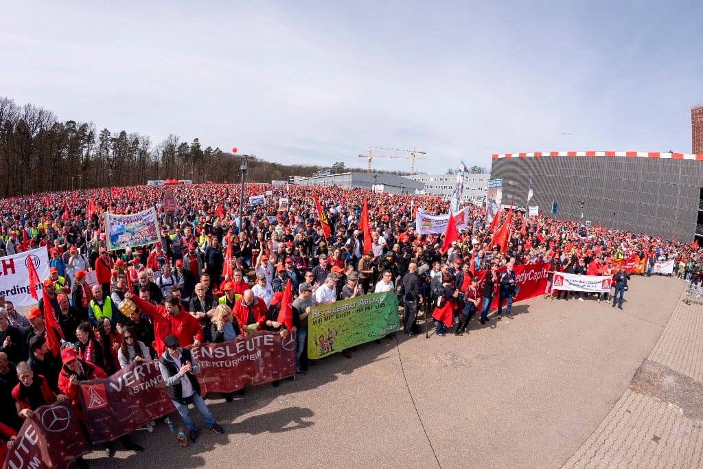 Imagen de archivo de una movilización sindical del sindicato IG Metall en Alemania. Foto: IG Metall/Julian Rettig.