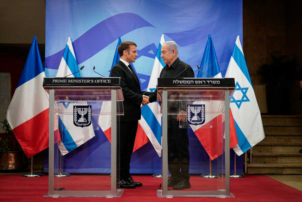 El presidente francés, Emmanuel Macron, junto al primer ministro de Israel, Benjamin Netanyahu. Foto: Emmanuel Macron (X).