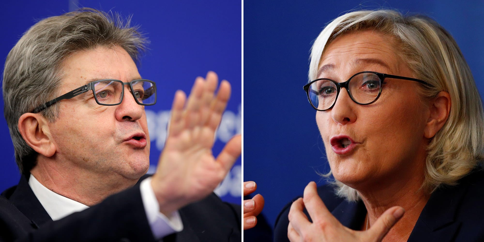 Imagen de archivo de Mélenchon y Le Pen. Foto: Reuters