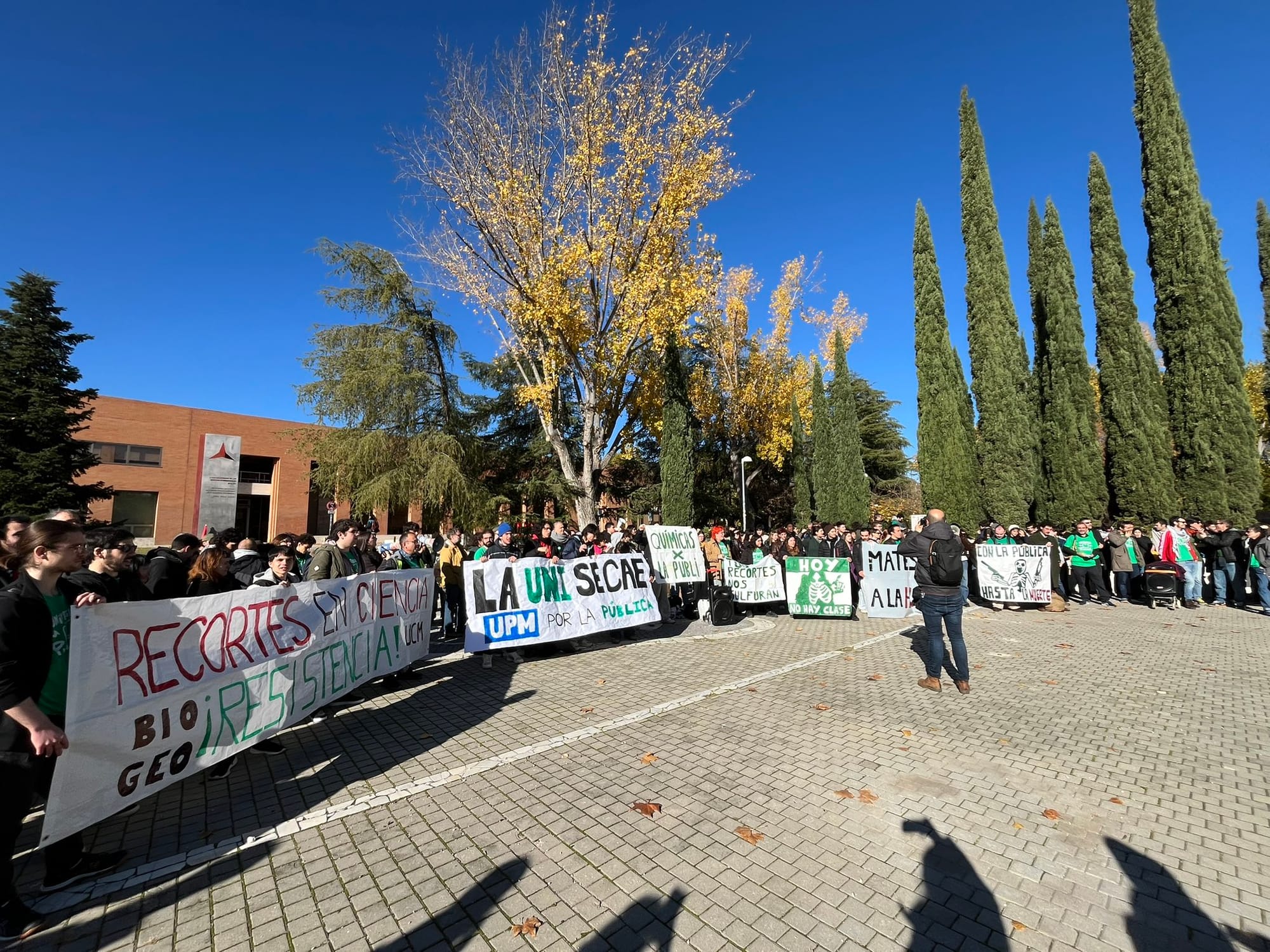 Protestas durante la huelga de las universidades públicas madrileñas. Foto: @SindicaEstudian (X)