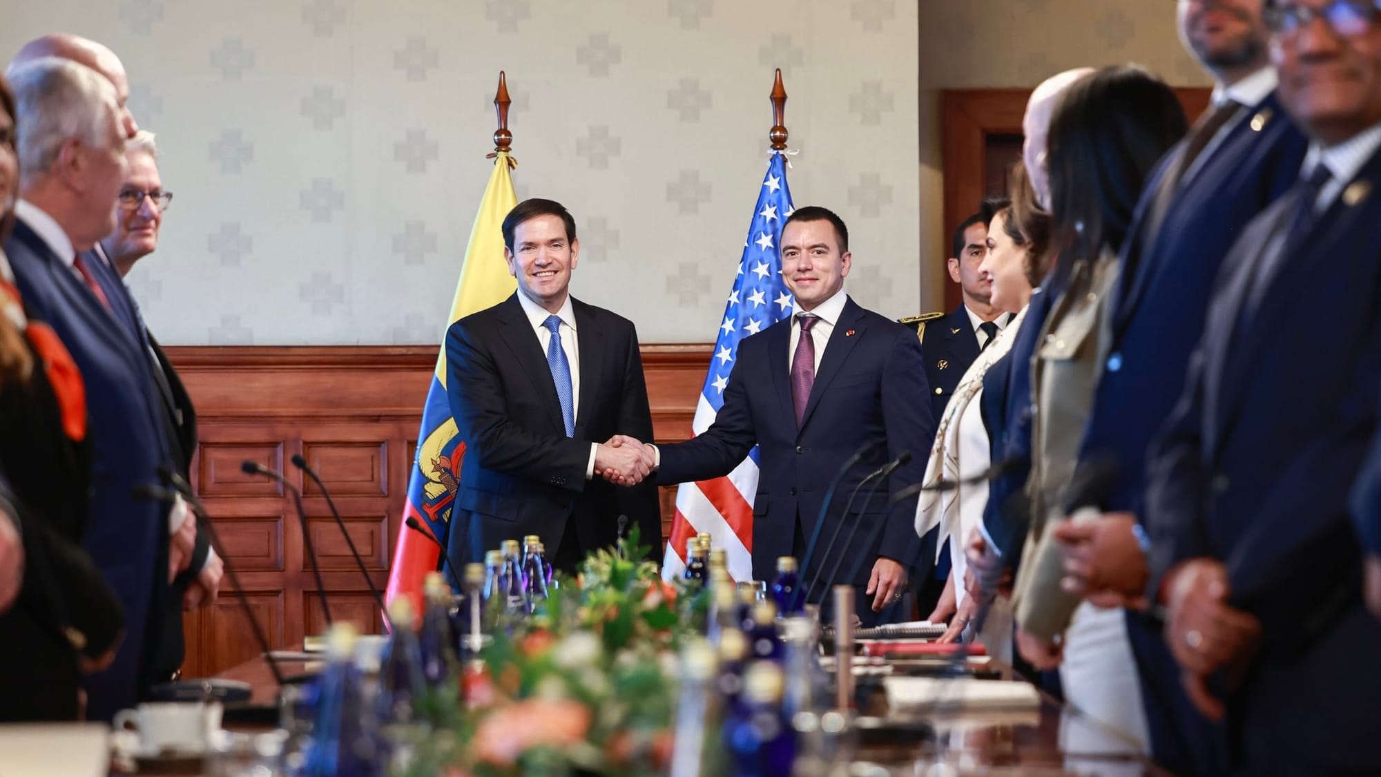 El secretario de Estado de EE.UU., Marco Rubio, y el presidente ecuatoriano Daniel Noboa. Foto: peoplesdispatch.com