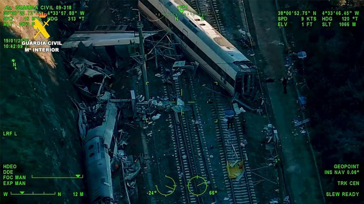 Imagen aérea de la zona cero del siniestro de Adamuz. Foto: Guardia Civil