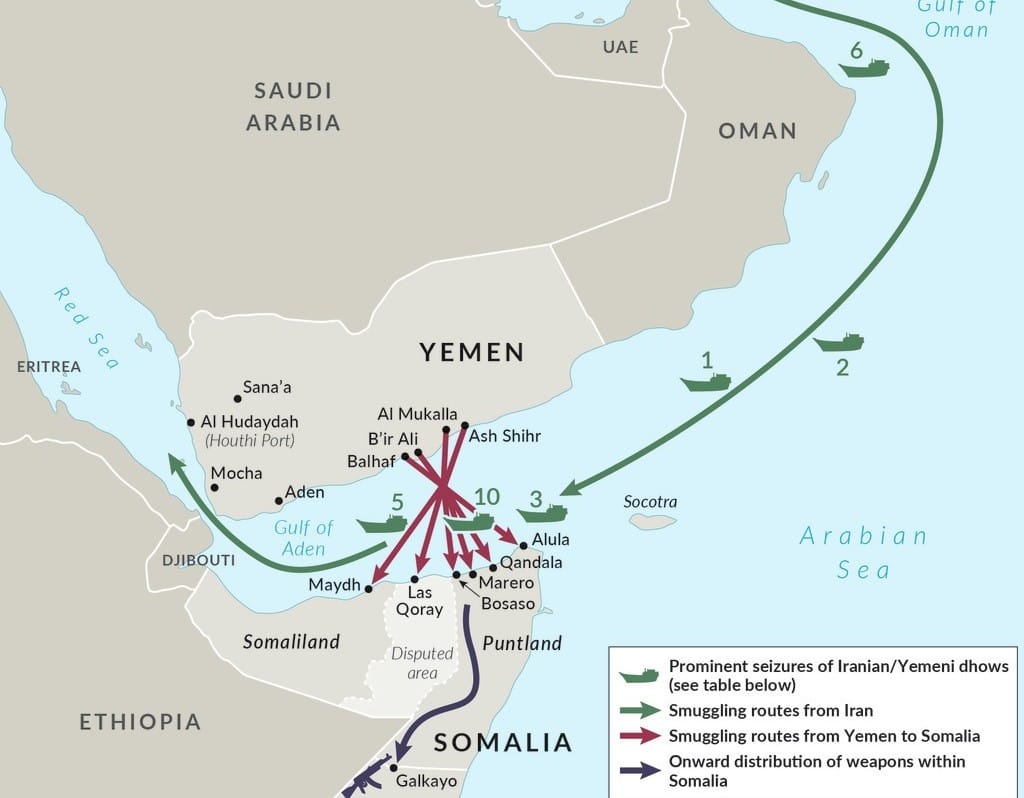 Mapa del "Cuerno de África", reflejando la cercanía entre "Somalilandia" y Yemen.