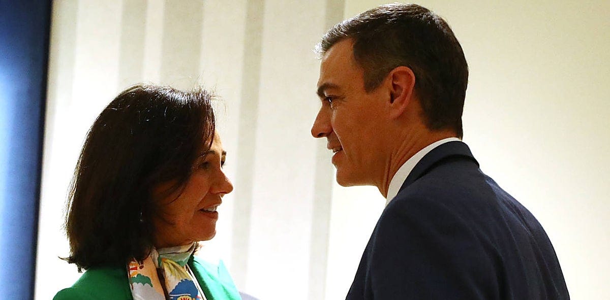 Imagen de archivo de Pedro Sánchez reunido con Ana Botín, presidenta del Banco Santander. Foto: N/D