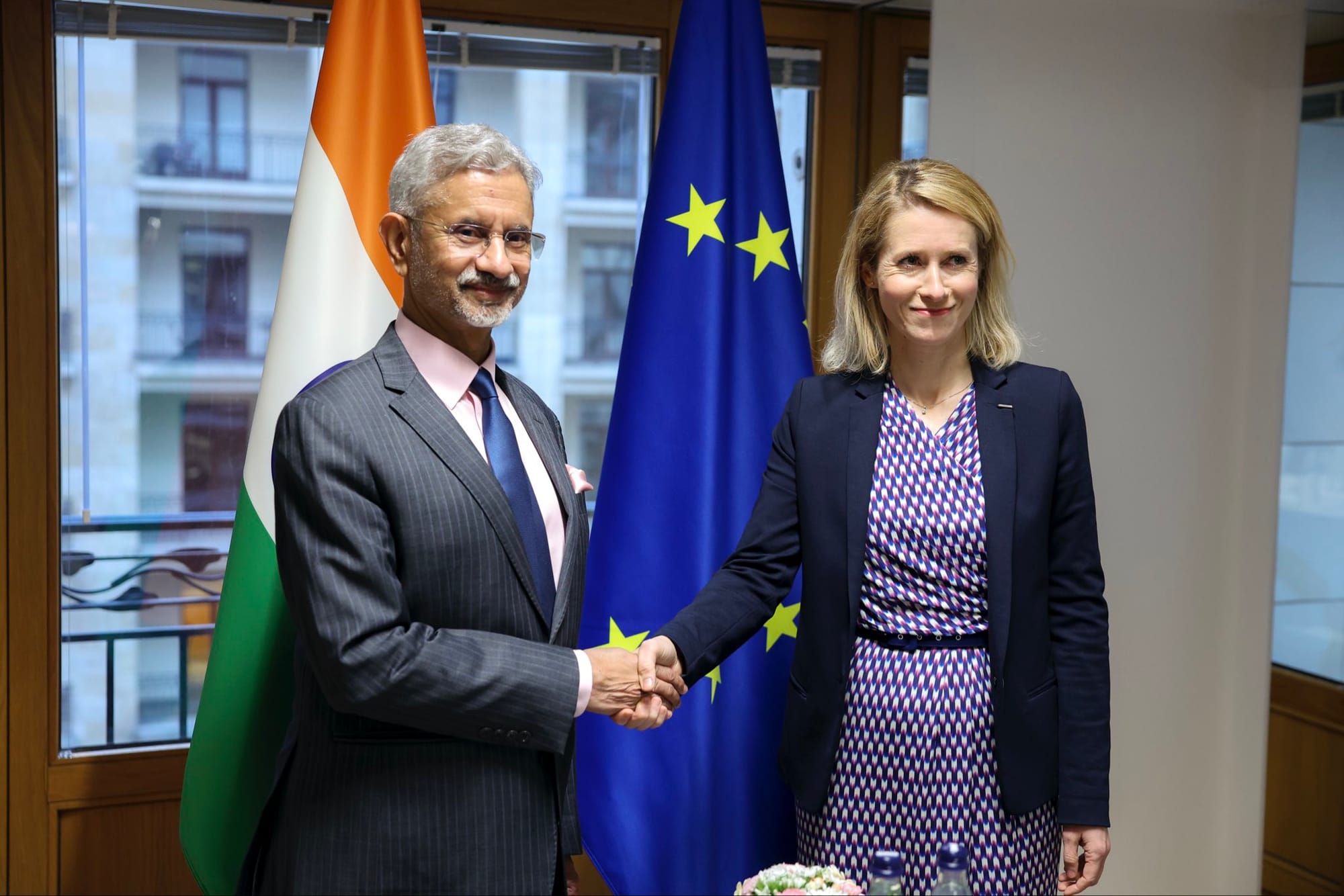 El ministro de Exteriores indio, Subrahmanyam Jaishankar, la alta representante de Exteriores de la UE, Kaja Kallas. Foto: @kajakallas (X)