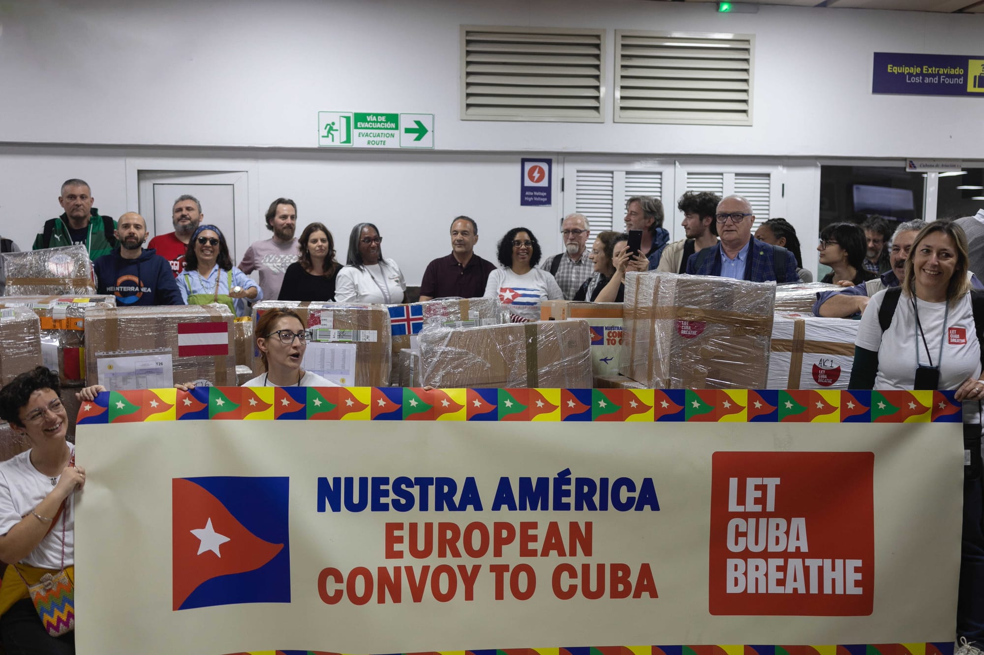 Primera delegación del Convoy Nuestra América en su llegada a La Habana. Foto: @ProgIntl (X).