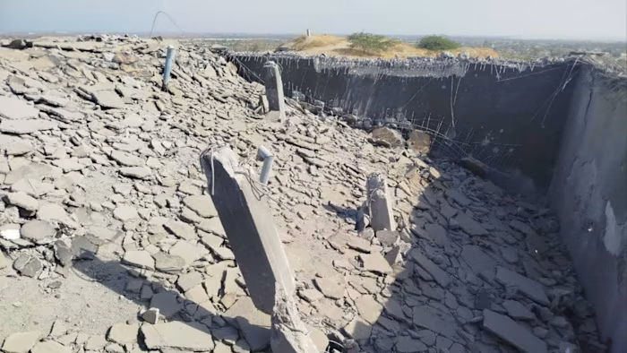 Depóstio de agua destruido por los ataques estadounidenses. Foto: IRNA