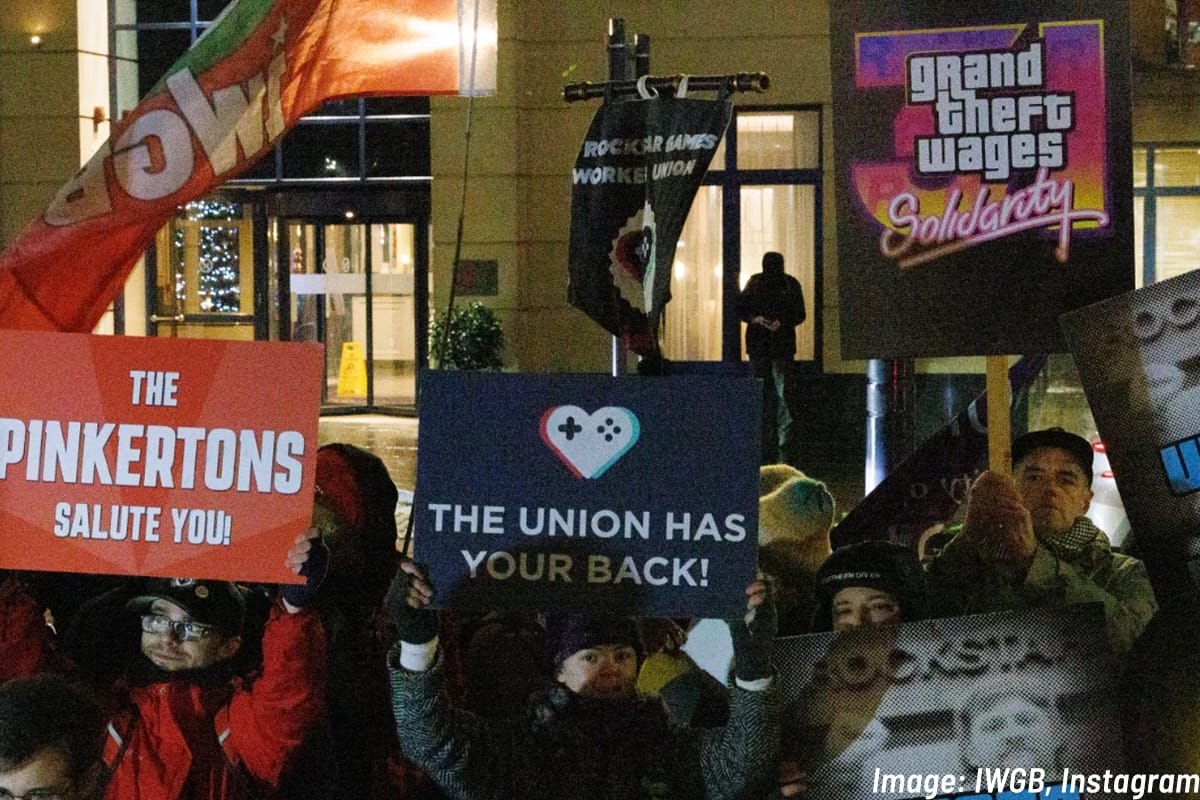Imagen de archivo de una protesta sindical de los trabajadores de Rockstar IWGB. Foto: IWGB
