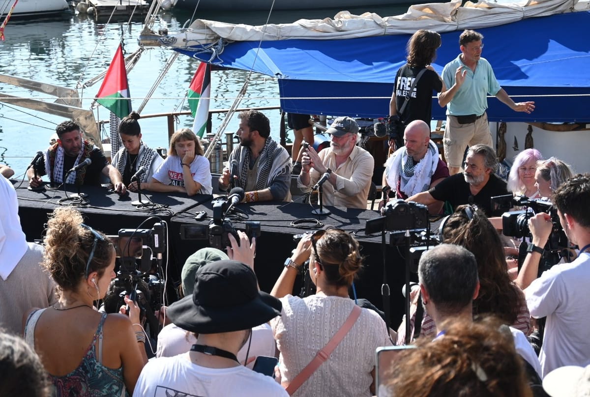 Rueda de prensa de Global Sumud Flotilla en Barcelona. Foto: vía CGT