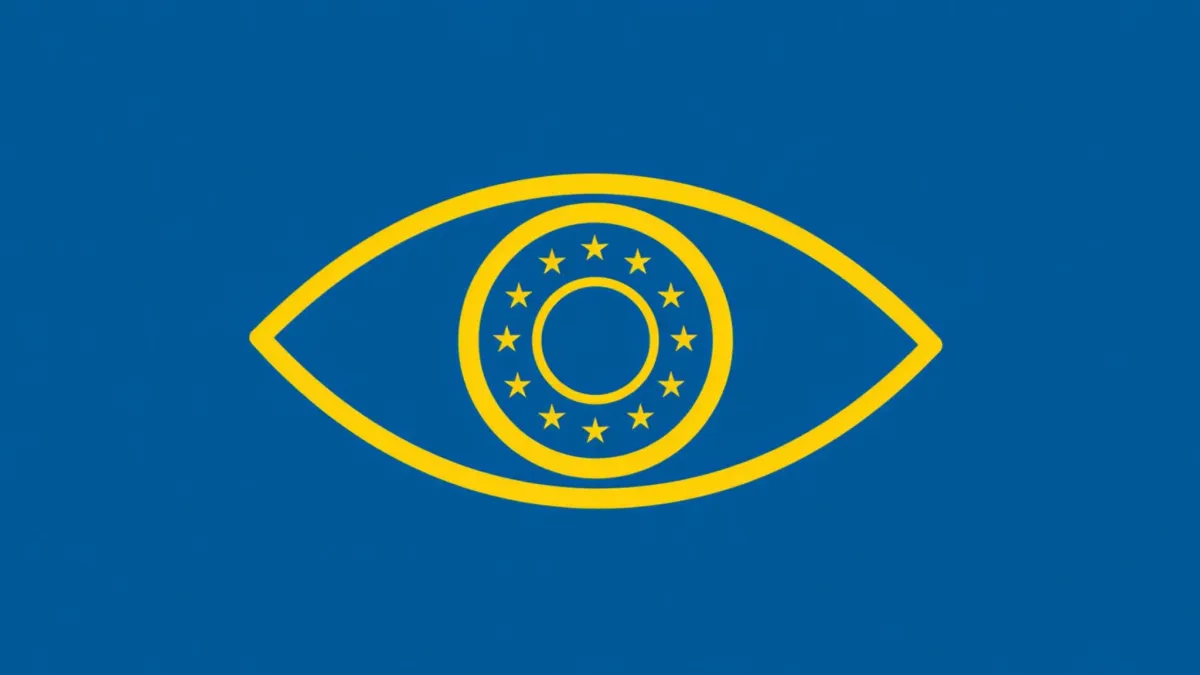 Ilustración de un ojo y la bandera de la UE. Foto: N/D