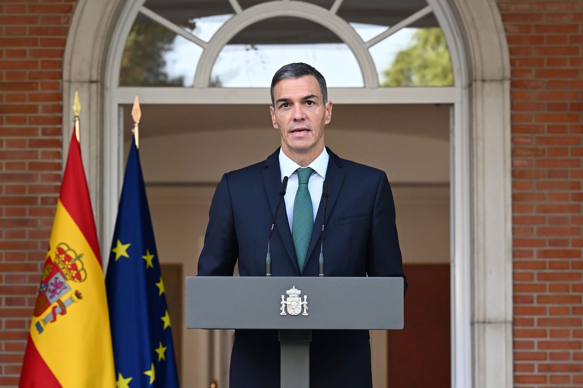 El presidente del Gobierno español, Pedro Sánchez, durante el anuncio realizado en La Moncloa. | Pool Moncloa/Borja Puig de la Bellacasa. 