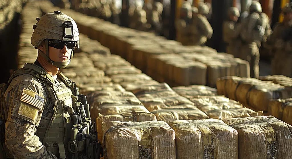 Imagen de archvio de un soldado estadounidense ante un cargamento de drogas. Foto: N/D