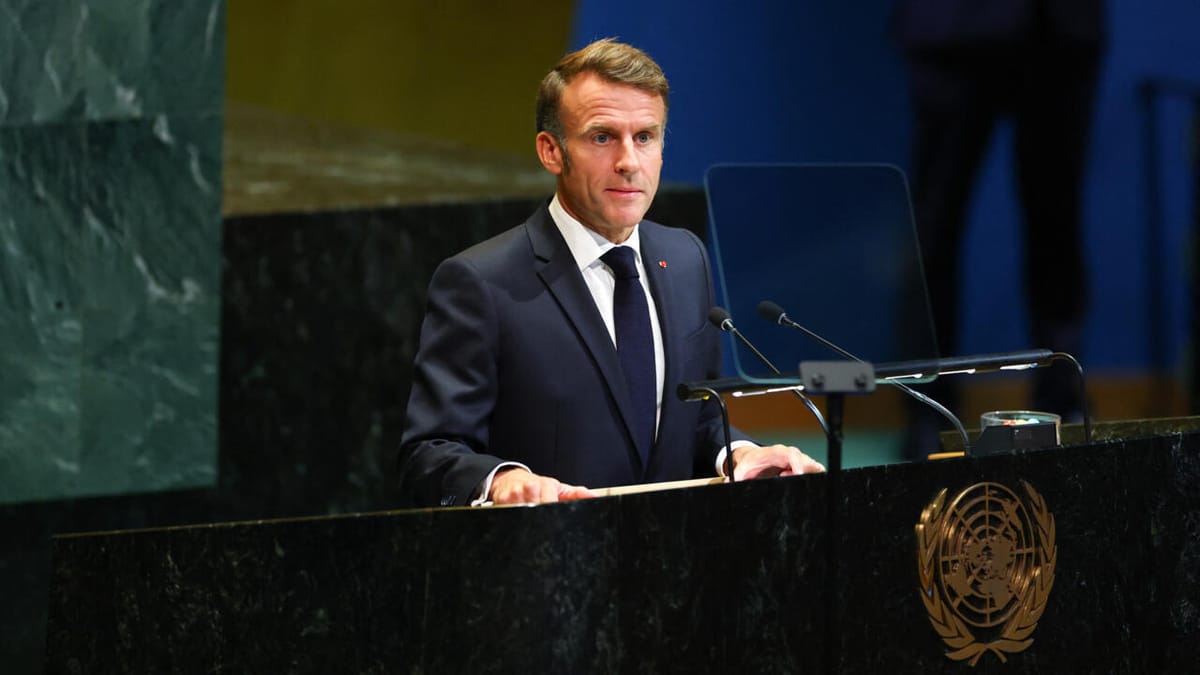 El presidente francés Emmanuel Macron en la Asamblea General de las Naciones Unidas. Foto: France 24.