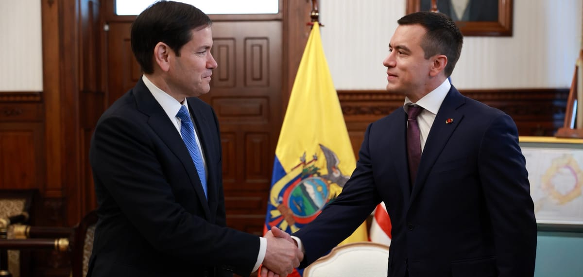 El secretario de Estado de EE.UU., Marco Rubio, y el presidente ecuatoriano Daniel Noboa. Foto: Daniel Noboa (X).