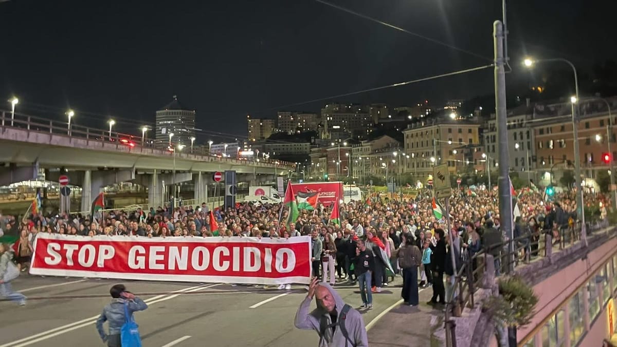 Manifestación propalestina en Italia. Foto: @ultras_antifaa (X)