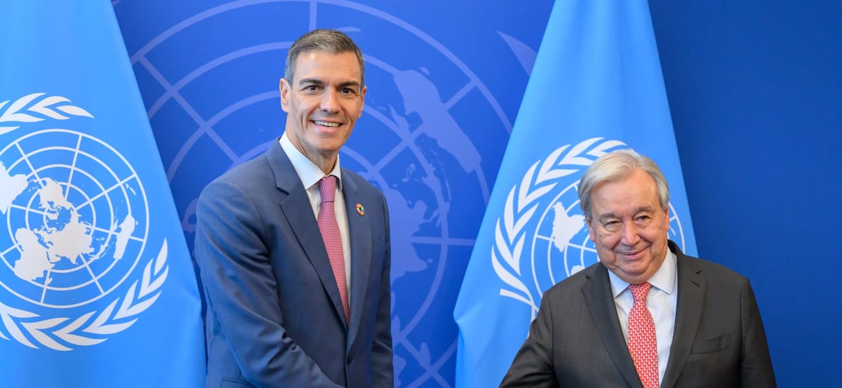 Pedro Sánchez y Antonio Guterres en la ONU. Foto: Pedro Sánchez (X).