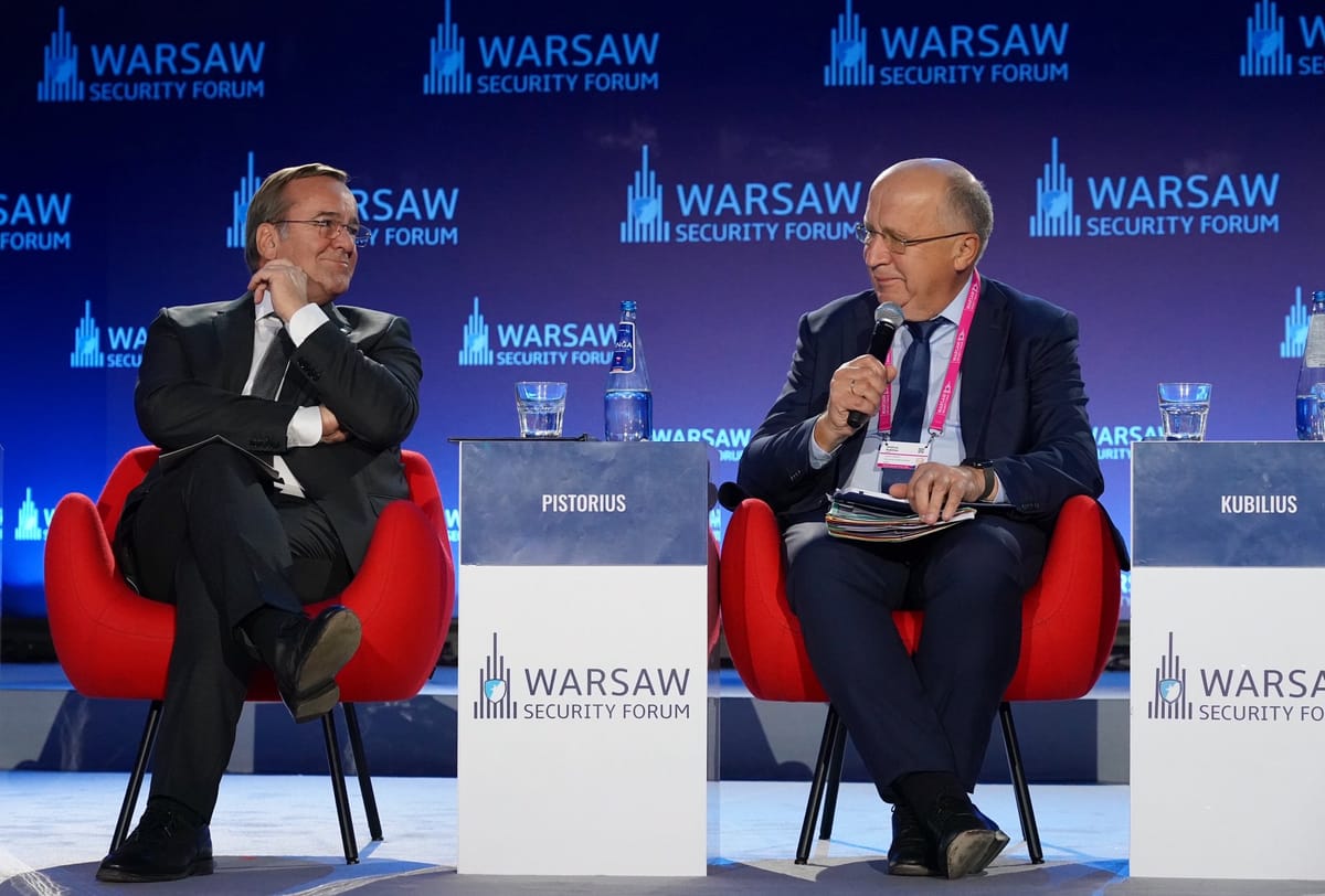 Imagen de archivo de Andrius Kubilius, comisario europeo de Defensa, en el Foro de Seguridad de Varsovia. Foto: Andrius Kubilius (X)