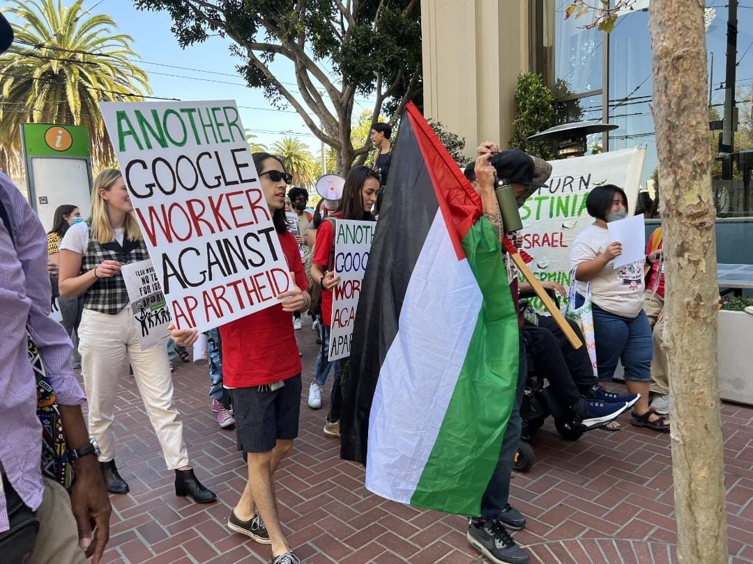 Imagen de archivo de protesta propalestina de trabajadores de Google. Foto: Wafa