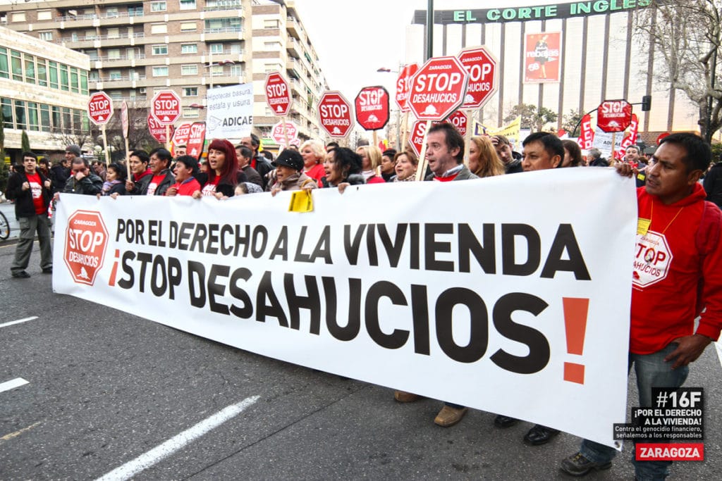 Imagen de archivo de una protesta de la plataforma Stop Desahucios. Foto: Stop Desahucios Zaragoza