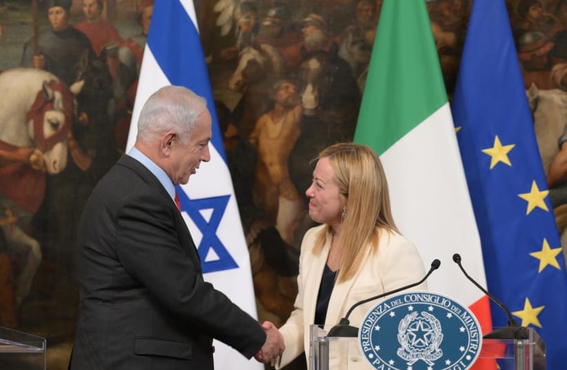 Imagen de archivo de Meloni y Netanyahu. Foto: AMOS BEN-GERSHOM/GPO