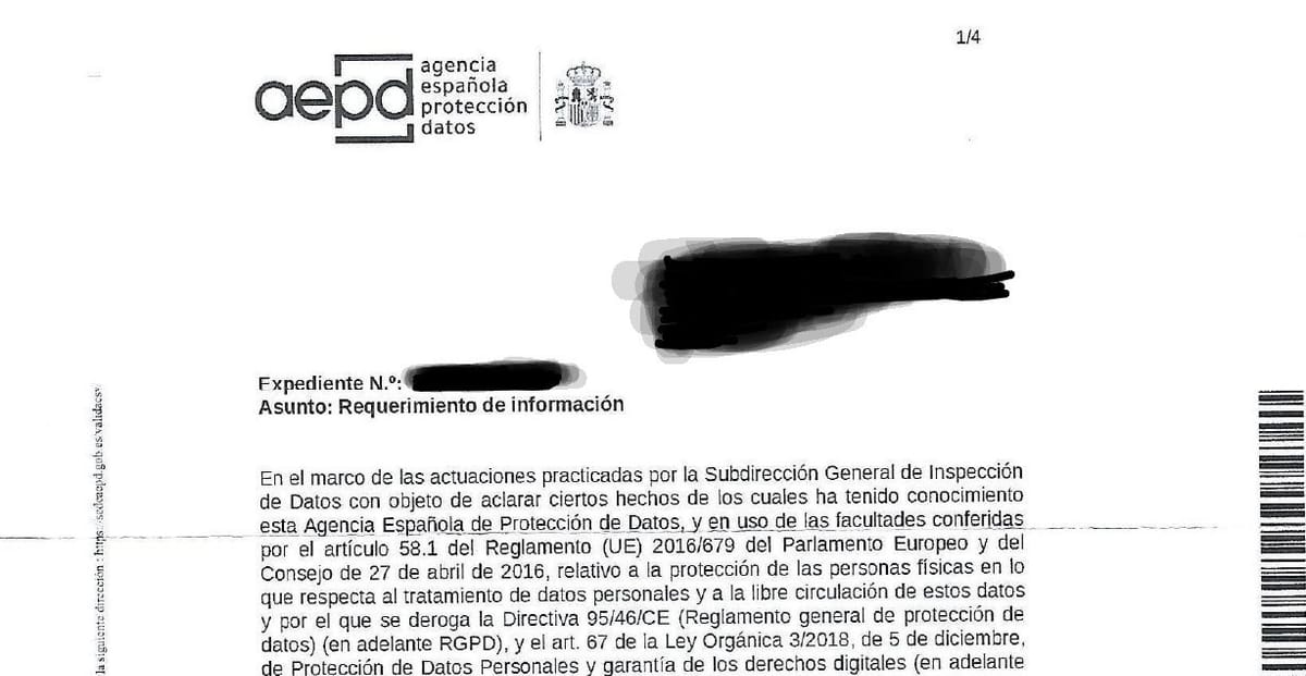 Documento de amenaza de sanción contra Jorge Jiménez por parte de la AEPD. Foto: @undercover_25_ (X)