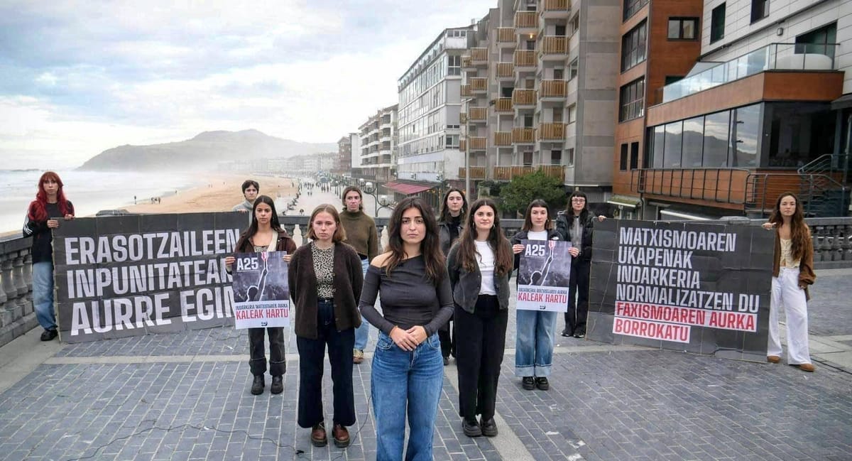 Rueda de prensa de la organización socialista de mujeres Itaia en Zarautz, anunciando las manifestaciones del 25 de noviembre. Foto: Itaia