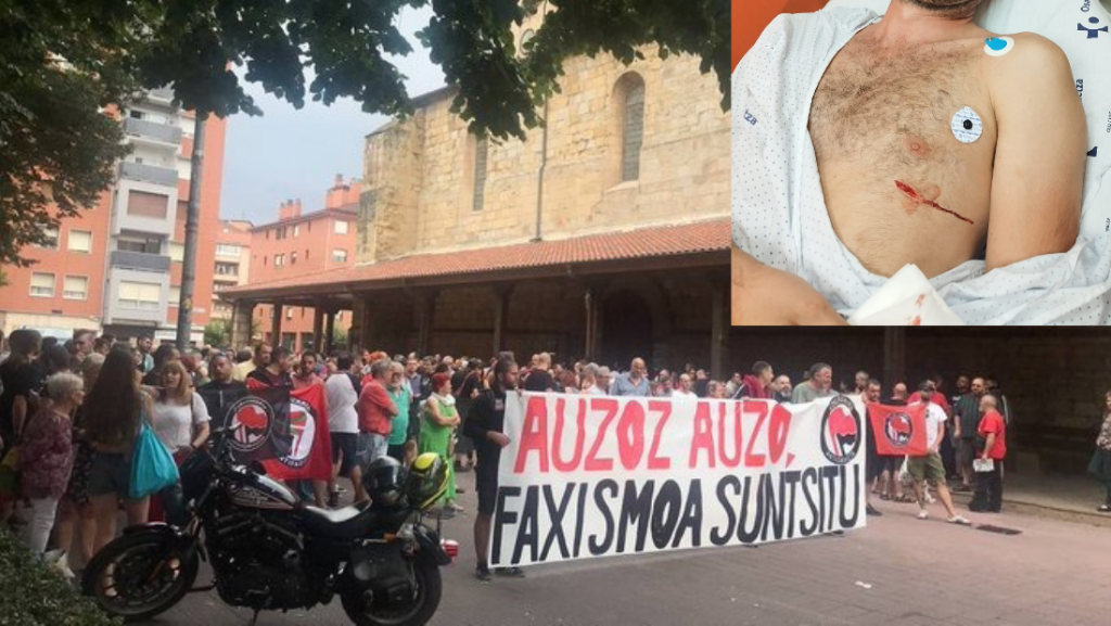 Protesta tras el intento de asesinato de un militante en Barakaldo (Bizkaia). Foto: Boltxe/@Andekaosss (X)