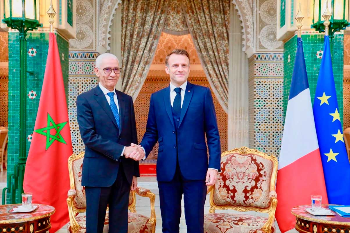 Rachid Talbi El Alami y Emmanuel Macron en 2024. Foto: Aldar