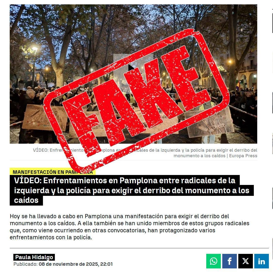 Los bulos de 'Antena 3': se inventa disturbios en la manifestación memorialista de Iruñea