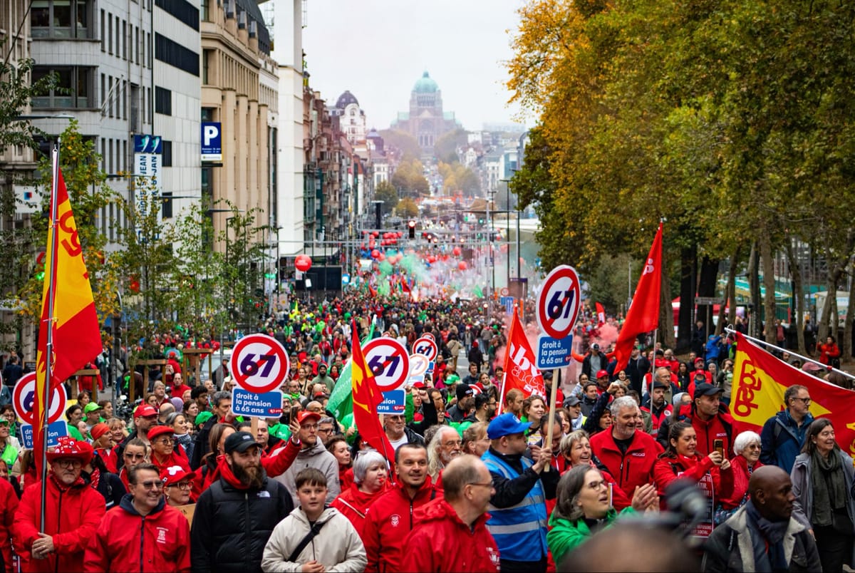 Imagen de archivo de una movilización sindical en Bélgica. Foto: @RaoulHedebouw (X)