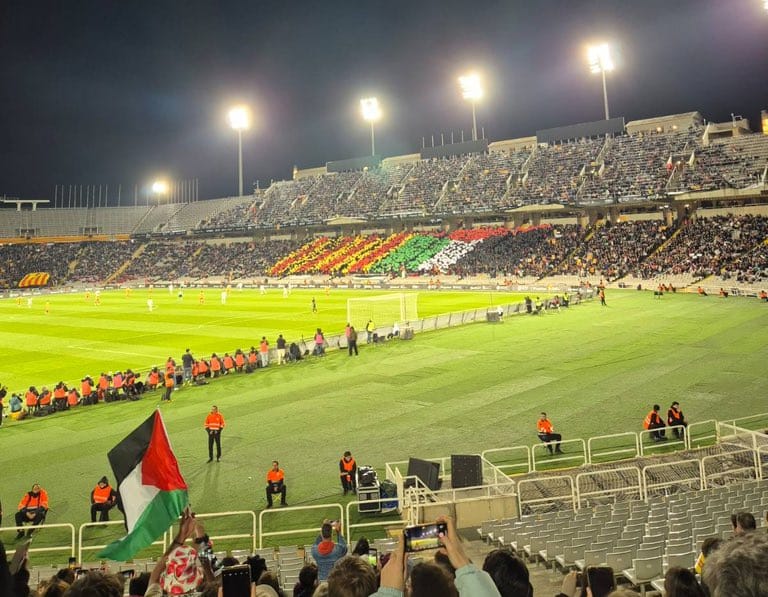 Partido Catalunya-Palestina en el Estadio Olímpico de Barcelona. Foto: Horitzó Socialista
