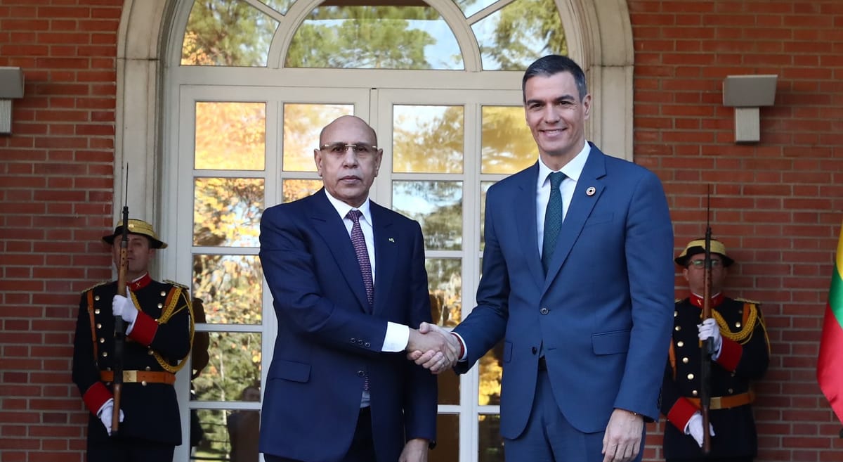 Imagen de archivo de una visita oficial del presidente mauritano Mohamed Cheikh El Ghazouani a la Moncloa, con Pedro Sánchez. Foto: @sanchezcastejon (X)