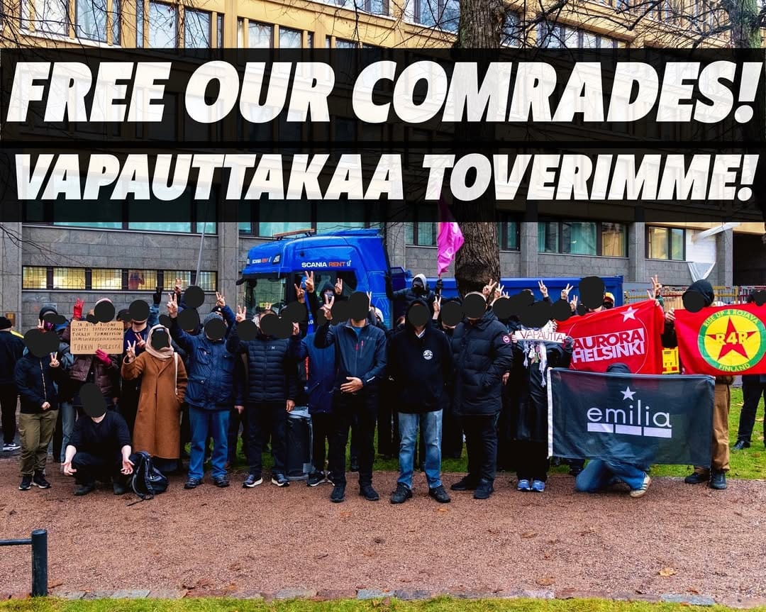 Imagen de archivo de concentración prokurda en Helsinki por la liberación de activistas detenidos. Foto: Rise Up 4 Rojava Finland (Instagram)