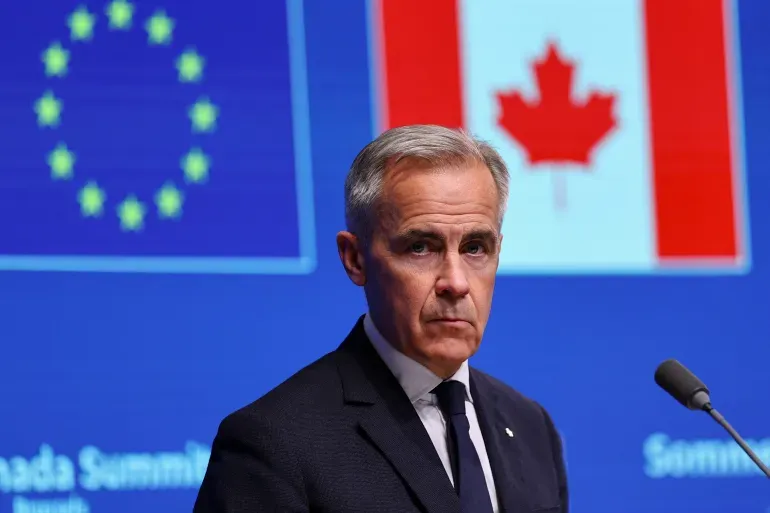 El primer ministro canadiense Mark Carney, durante una rueda de prensa conjunta con la Comisión Europea. Foto: Gonzalo Fuentes/Reuters