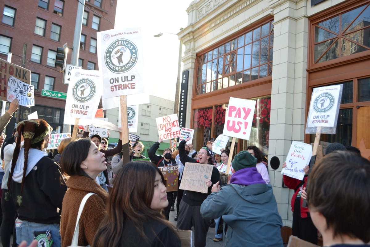 Imagen de archivo de protesta sindical de Starbuck Workers United. Foto: Starbucks Workers United