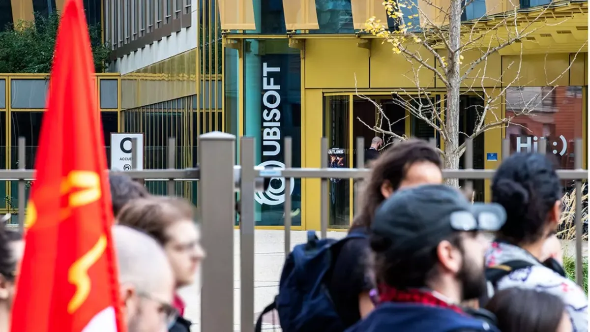 Imagen de archivo de protesta sindical a las puertas de Ubisoft Francia, en defensa de los derechos de teletrabajo obtenidos. Foto: Photo Olivier Juszczak/Sipa