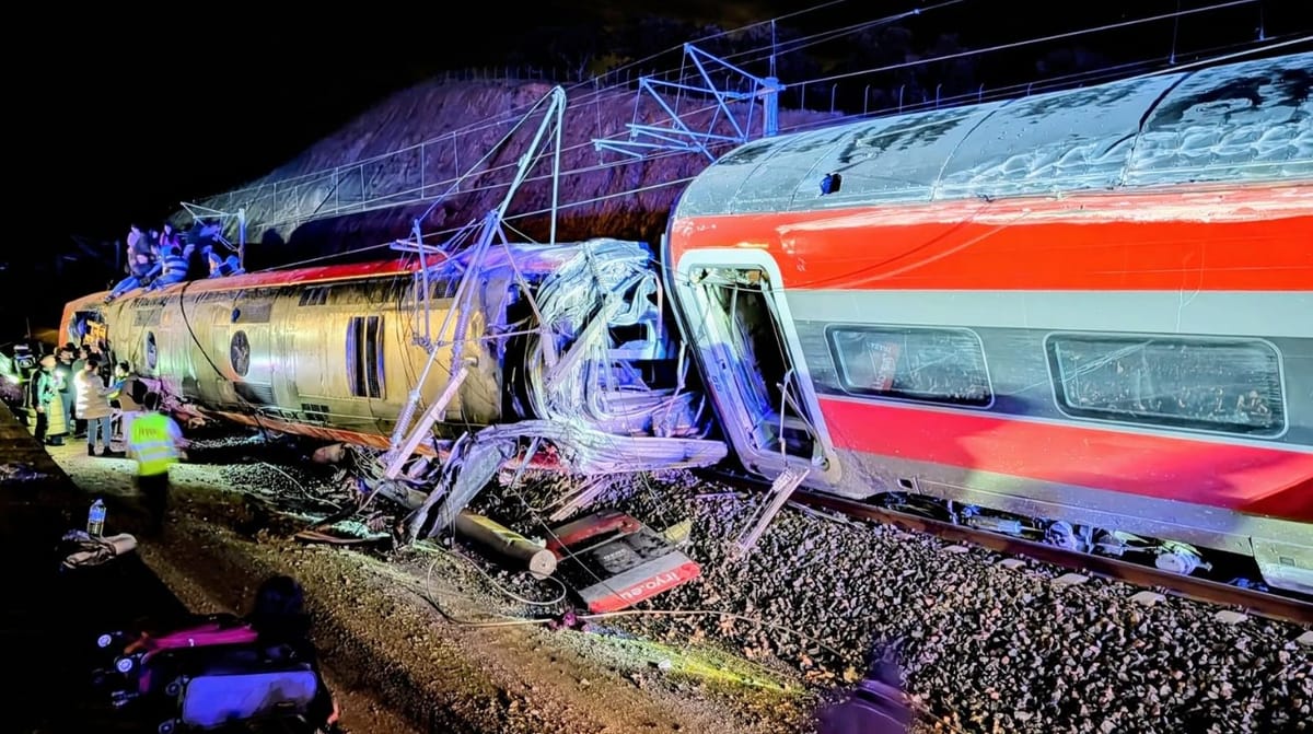 Imagen del descarrilamiento de un tren en Adamuz (Córdoba). Foto: N/D