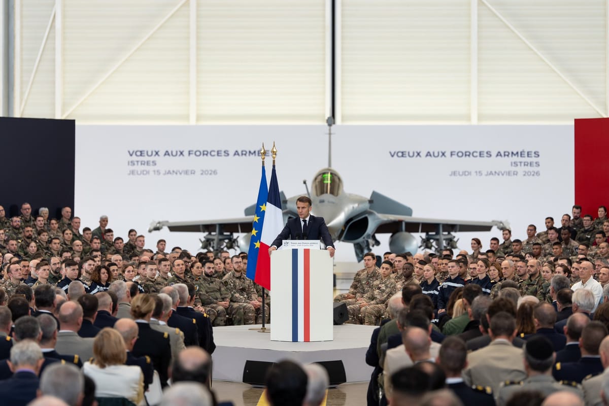 Acto de Macron ante las fuerzas armadas francesas el 15 de enero de 2026. Foto: Emmanuel Macron