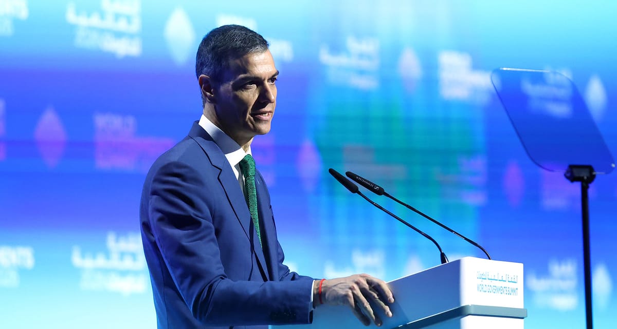 El presidente del Gobierno español, Pedro Sánchez, durante su intervención en el World Government Summit. Foto: Moncloa/Fernando Calvo.