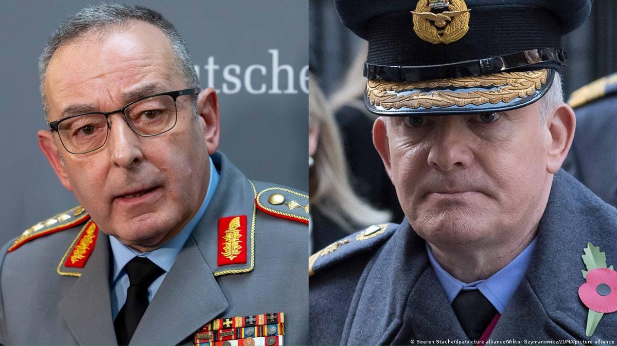 El general alemán Carsten Breuer y el jefe del Estado Mayor de la Defensa del Reino Unido Richard Knighton. Foto: vía DW