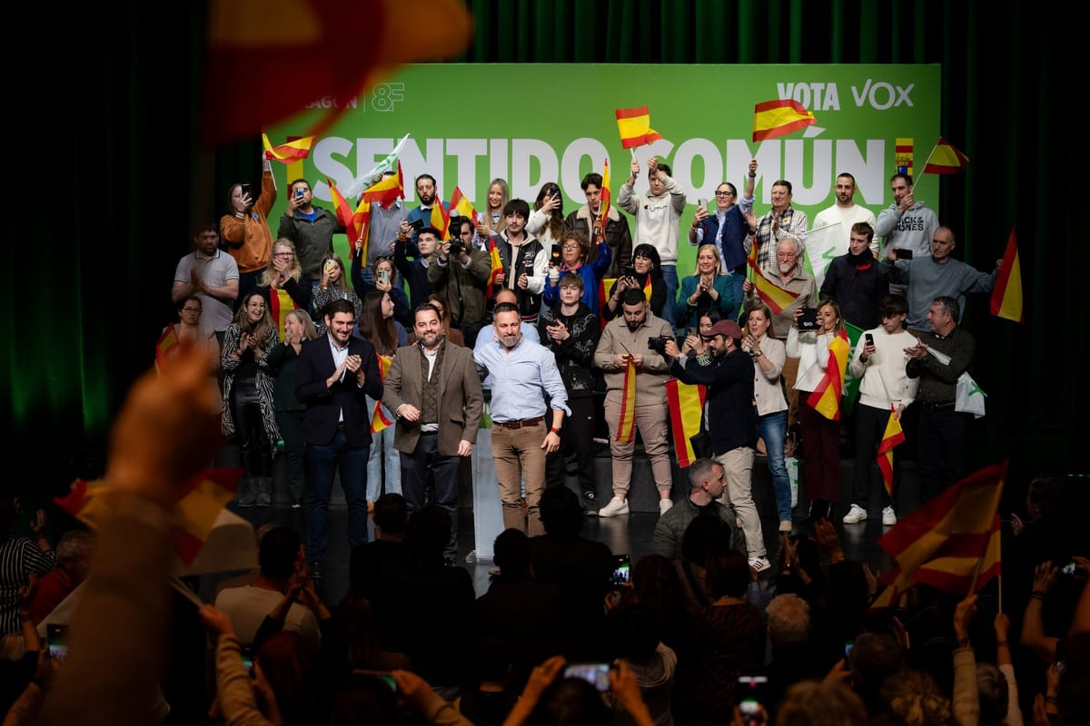 Imagen de archivo de David Arranz en un acto de Vox en Huesca junto a Santiago Abascal y Alejandro Nolasco. Foto: Vox