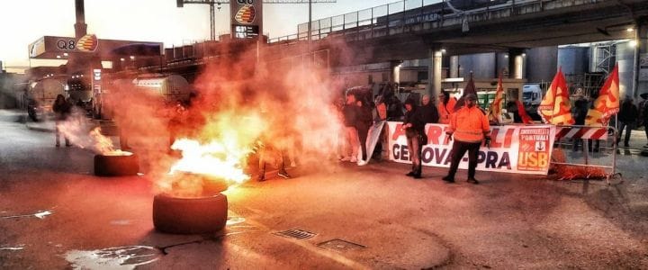 Imagen de archivo de protesta sindical en el puerto de Génova. Foto: USB vía Contropiano