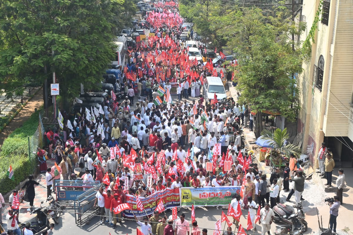 Imagen de archivo de la huelga general del 12 de febrero de la India. Foto: @KisanSabha (X)