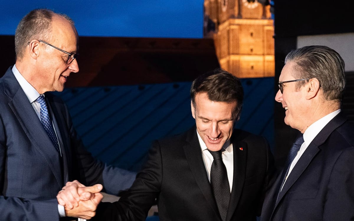 Merz, Macron y Starmer en Múnich. Foto: Friedrich Merz (X)