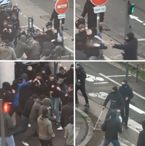 Fotogramas de la pelea entre fascistas y antifascistas en Lyon.
