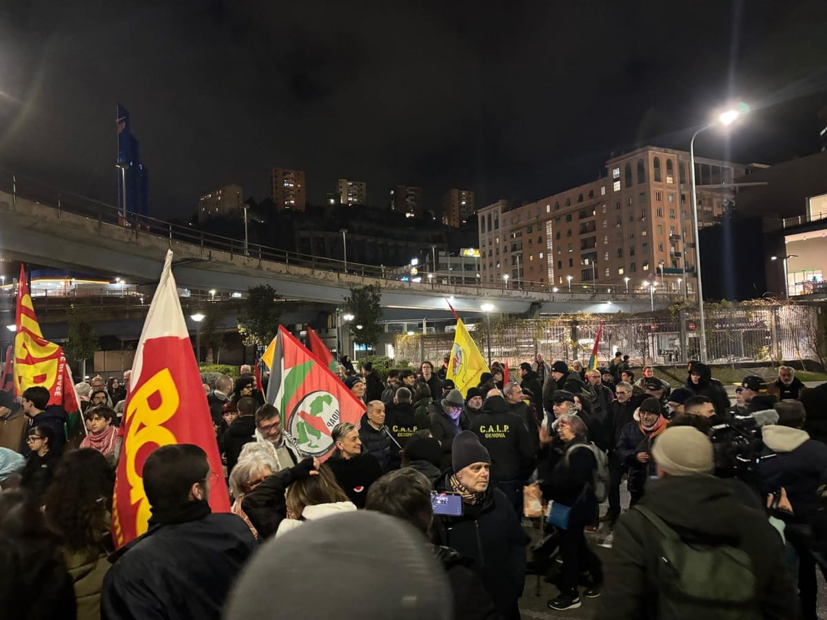 Movilización sindical de USB en la huelga del 6 de febrero en Génova (Italia). Foto: vía Contropiano