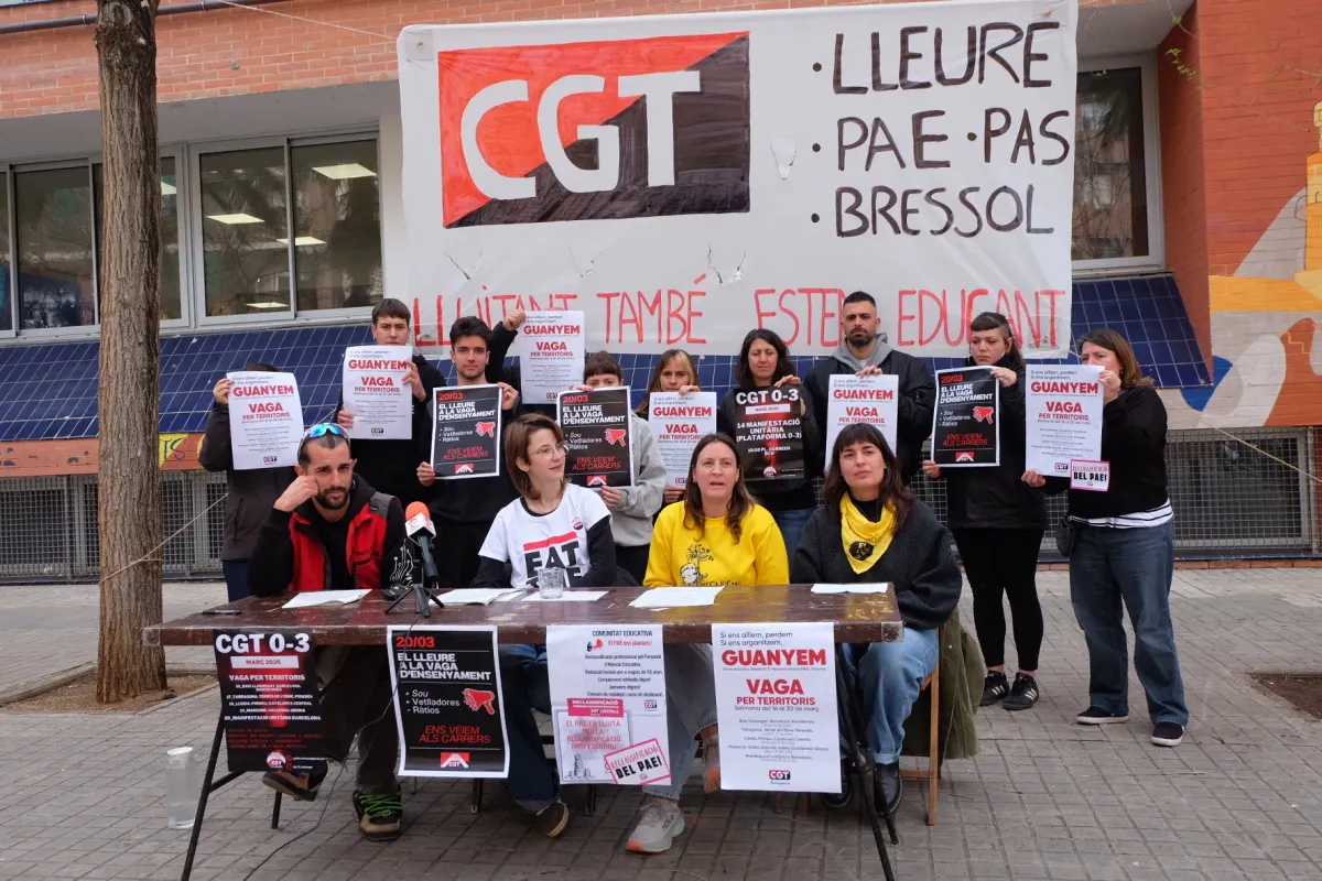 Rueda de prensa de la CGT Catalunya sobre la huelga educativa de Catalunya. Foto: cgtcatalunya.cat 
