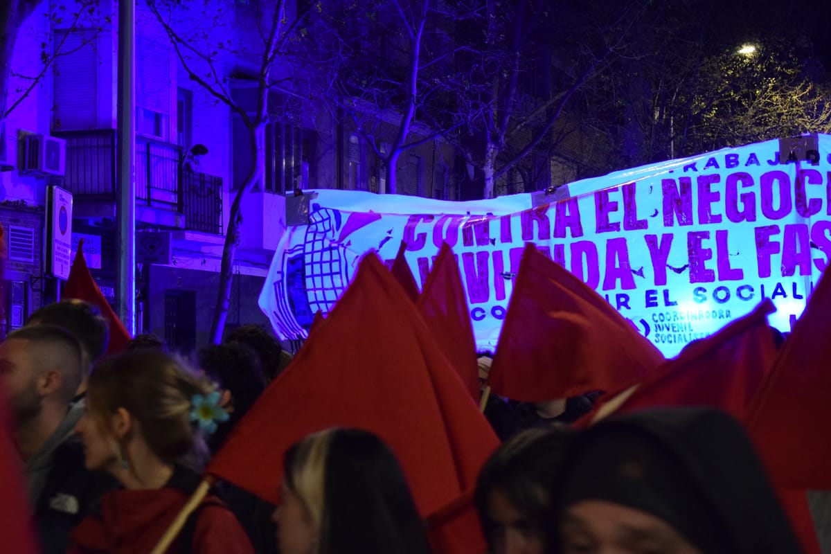 Manifestación contra el negocio de la vivienda y el fascismo en Madrid, convocada por el Sindicato de Vivienda de Tetuán. Foto: CJS Madrid