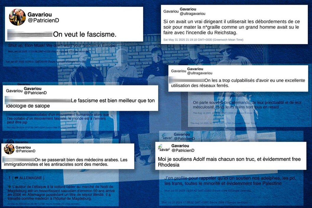 Publicaciones de Quentin Deranque en la red social X. Fotomontaje: Mediapart