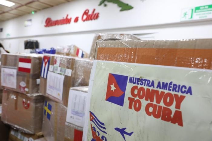 Paquetes de ayuda del Convoy Nuestra América. Foto: Dunia Álvarez Palacios/Granma